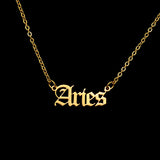 Old English Zodiac Letter Pendant Necklace for Women