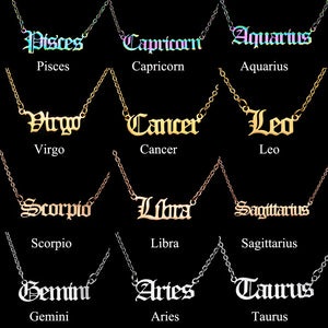 Old English Zodiac Letter Pendant Necklace for Women