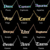 Old English Zodiac Letter Pendant Necklace for Women