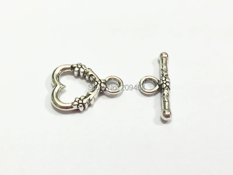 100 Vintage Silver Heart Alloy Toggle Hook Clasps Chunky Necklace Making