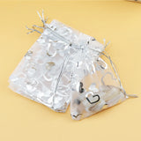 100Pcs Silver Heart Print Organza Bag 7x9cm for Wedding Charms Jewelry Packaging