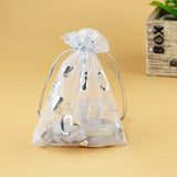 100Pcs Silver Heart Print Organza Bag 7x9cm for Wedding Charms Jewelry Packaging