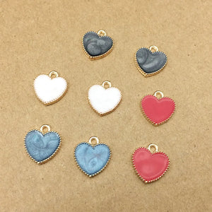 100pcs Heart Glitter Enamel Alloy Charms Tone Plated Jewelry Pendants