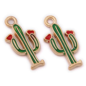 100pcs Enamel Alloy Cactus Plant Charms DIY Jewelry Findings