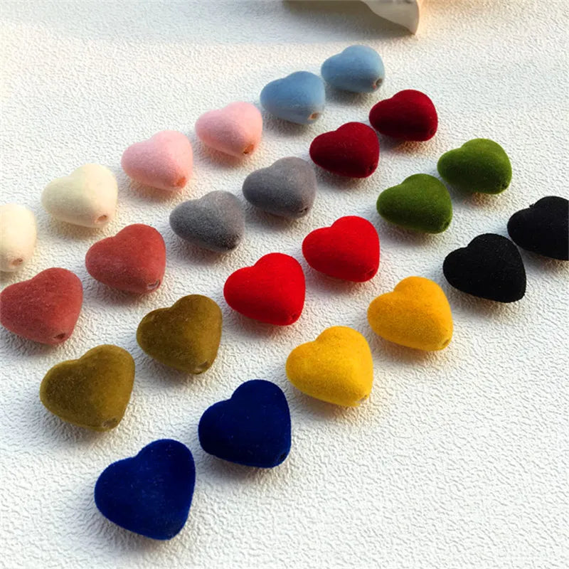 100pcs Heart Velvet Jewelry Beads DIY Bracelet Necklace Earring Material