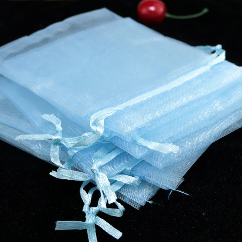 100pcs 7x9cm Sky Organza Bags Wedding Gift Bag Jewelry Pouches