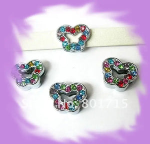 100pcs 8mm Rhinestone Butterfly Slide Charms Fit Pet Collars Wristbands Belts