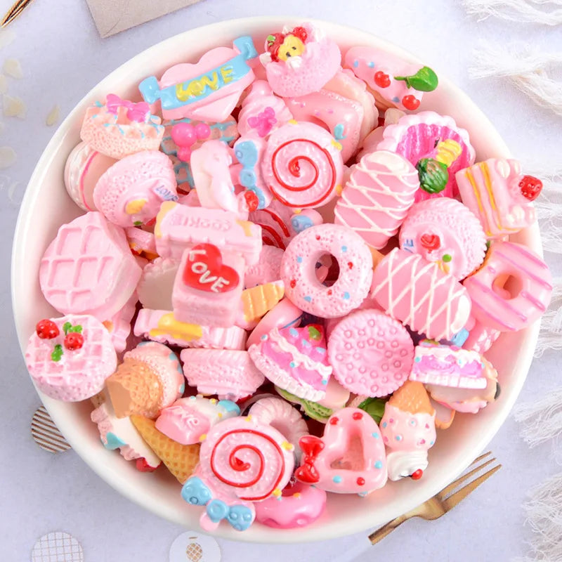 100pcs Colorful Resin Cabochons Embellishments Scrapbooking Food Beads