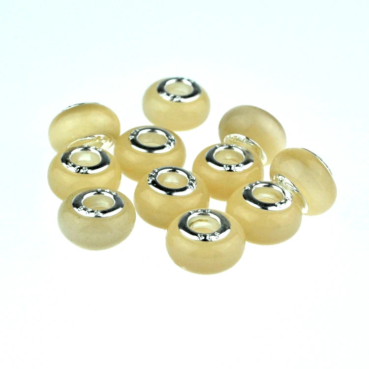100pcs Fleshcolor Glass Beads 9x14mm Round Big Hole Beads