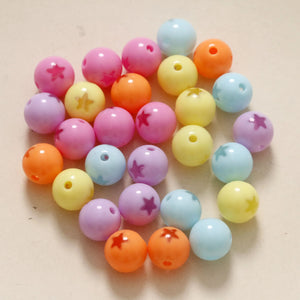 100pcs 12mm Stars Pattern Print Straight Holes Beads DIY Jewelry Accessory