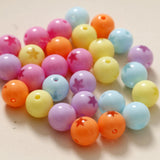 100pcs 12mm Stars Pattern Print Straight Holes Beads DIY Jewelry Accessory