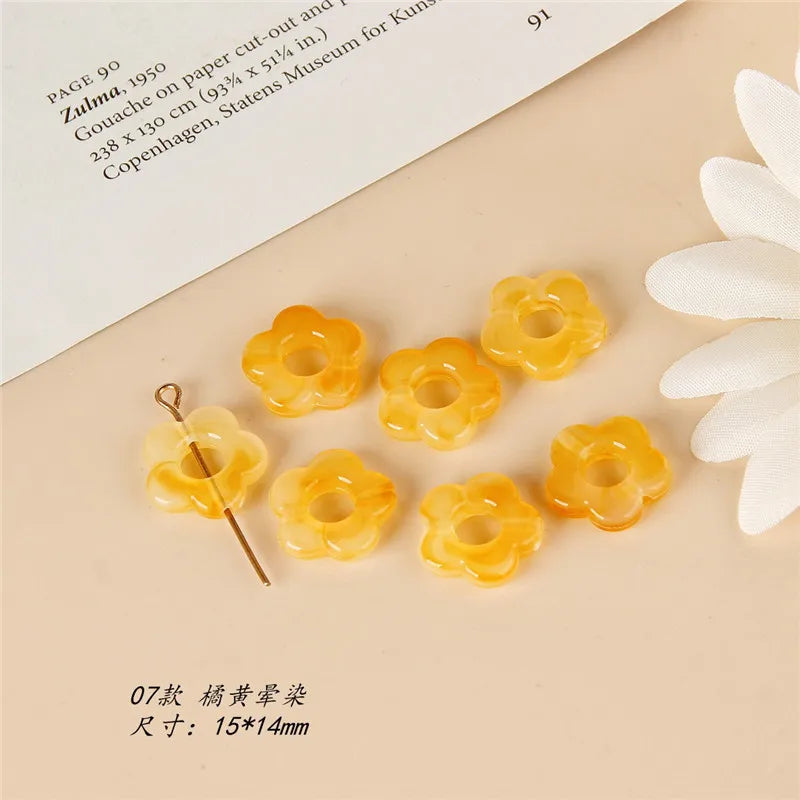 100pcs 15mm Cartoon Flowers Resin Beads Jewelry Earrings/Bracelets