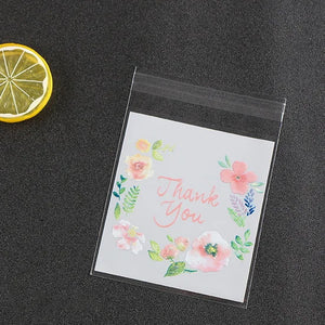 100pcs Rose Flower Square 5.5/7/10/14cm Extend OPP Plastic Gift Bag