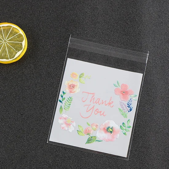 100pcs Rose Flower Square 5.5/7/10/14cm Extend OPP Plastic Gift Bag