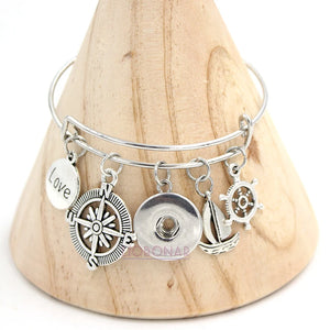 10PCS Nautical Shipwheel Sailboat Charm Bracelet For Women 18mm Snap