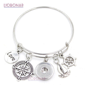10PCS Nautical Shipwheel Sailboat Charm Bracelet For Women 18mm Snap