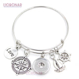 10PCS Nautical Shipwheel Sailboat Charm Bracelet For Women 18mm Snap