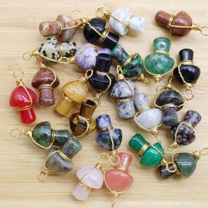 10PCS Natural Stone Pendant Crystal Stone Mixed Mushroom Pendant for DIY Jewelry