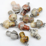 10PCS Natural Stone Pendant Crystal Stone Mixed Mushroom Pendant for DIY Jewelry