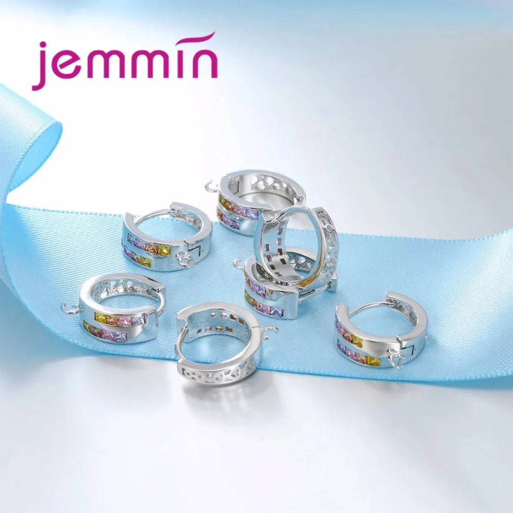 10PCS Hollow Wide Band Colorful 925 Sterling Silver Hoop Earrings