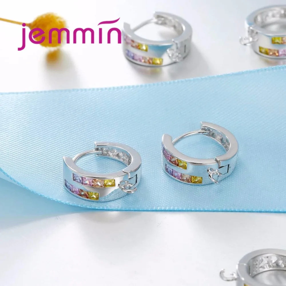 10PCS Hollow Wide Band Colorful 925 Sterling Silver Hoop Earrings