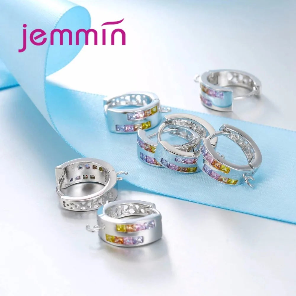 10PCS Hollow Wide Band Colorful 925 Sterling Silver Hoop Earrings