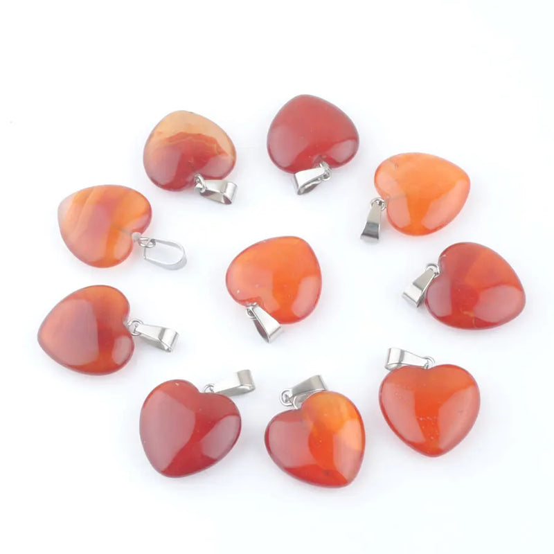 10Pcs 20mm Red Agates Heart Charms Pendants Beads
