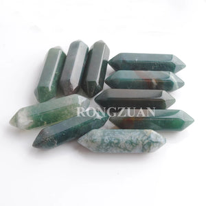 10Pcs 30x8mm Aquatic Agate Hexagonal Pillar Reiki Chakra Stone Beads