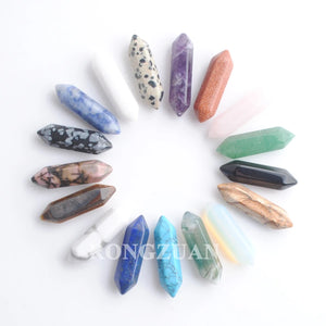 10Pcs Hexagonal Healing Pointed Reiki Chakra Gem Stone Pendant Beads