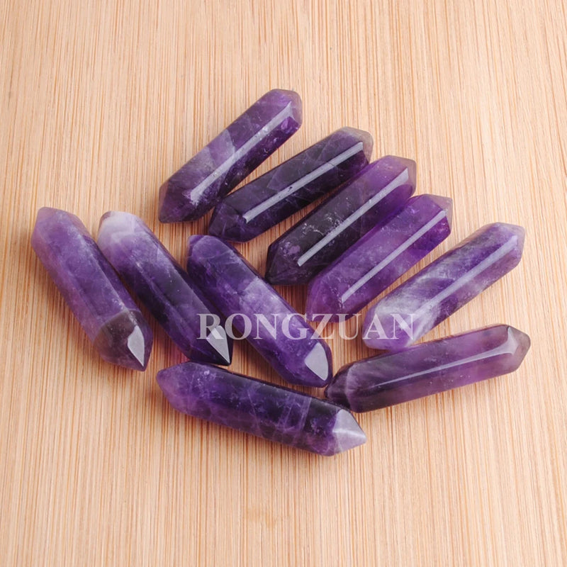 10Pcs Hexagonal Healing Pointed Reiki Chakra Gem Stone Pendant Beads