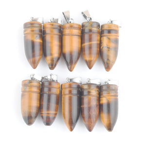 10Pcs Tiger Eye Stone Bead Charms Pendant Bullet Shape