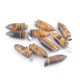10Pcs Tiger Eye Stone Bead Charms Pendant Bullet Shape