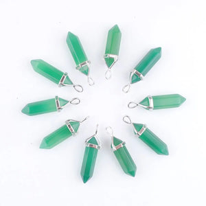 10Pcs Green Agates Natural Stone Pendant Reiki Chakra Beads