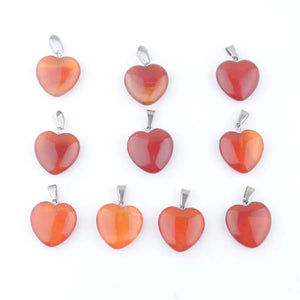 10Pcs Heart Red Agates Natural Stone Charms Pendants 20mm