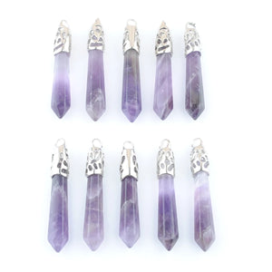 10Pcs Amethysts Hexagonal Pillar Charms Pendants Pointed Reiki Chakra Beads