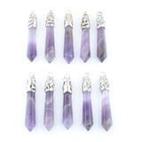 10Pcs Amethysts Hexagonal Pillar Charms Pendants Pointed Reiki Chakra Beads