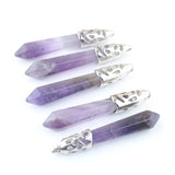 10Pcs Amethysts Hexagonal Pillar Charms Pendants Pointed Reiki Chakra Beads