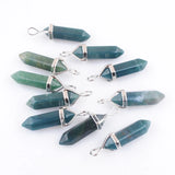 10Pcs Natural Agate Stone Pendant Hexagonal Bullet Reiki Chakra Raw Beads