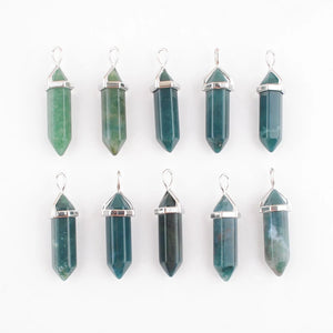 10Pcs Natural Agate Stone Pendant Hexagonal Bullet Reiki Chakra Raw Beads