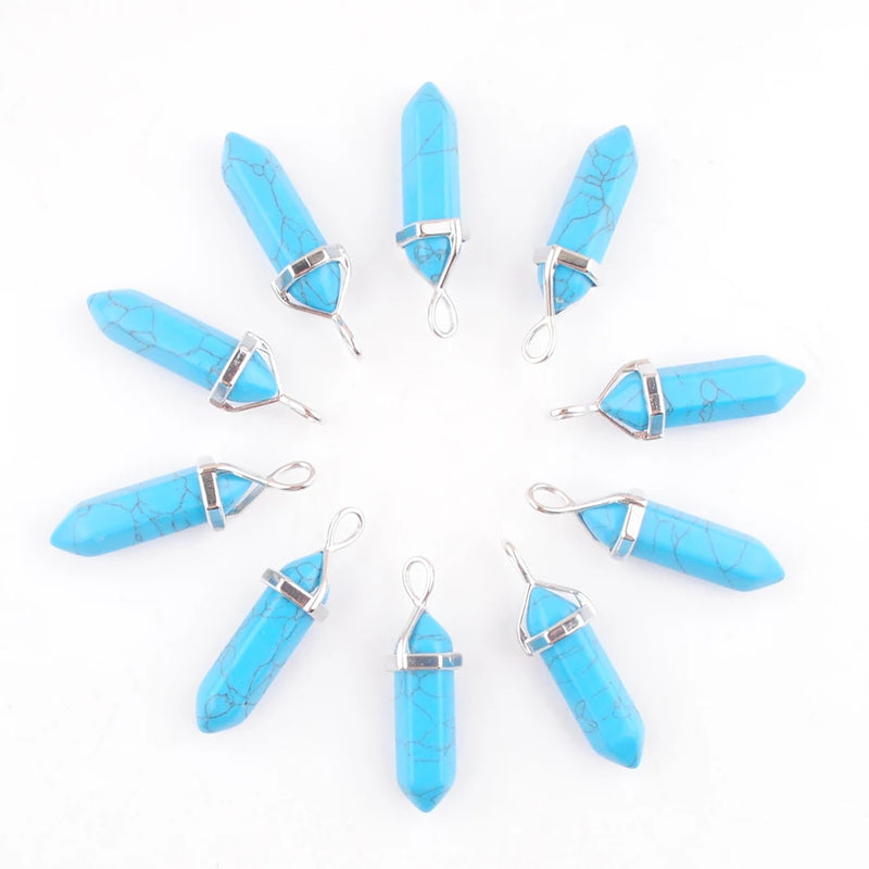 10Pcs Natural Stone Pendant Reiki Chakra Raw Turquoise Beads Gem Jewelry