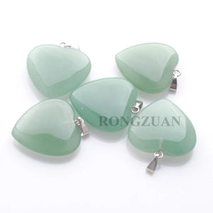 10Pcs Aventurine Stone Heart Pendants for Jewelry Making
