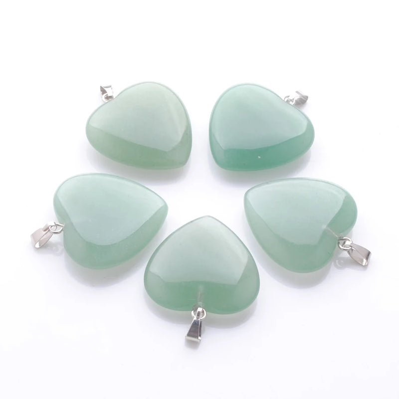 10Pcs Aventurine Stone Heart Pendants for Jewelry Making