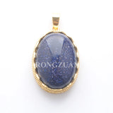 10Pcs Natural Stone Pendant Oval Charms Plated Amethysts Amazonite Opal Sodalite