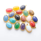 10Pcs Natural Stone Pendant Oval Charms Plated Amethysts Amazonite Opal Sodalite