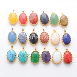 10Pcs Natural Stone Pendant Oval Charms Plated Amethysts Amazonite Opal Sodalite
