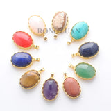 10Pcs Natural Stone Pendant Oval Charms Plated Amethysts Amazonite Opal Sodalite
