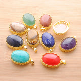 10Pcs Natural Stone Pendant Oval Charms Plated Amethysts Amazonite Opal Sodalite