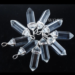 10Pcs Natural Stone Quartz Hexagonal Column Pendulum Pendants Jewelry