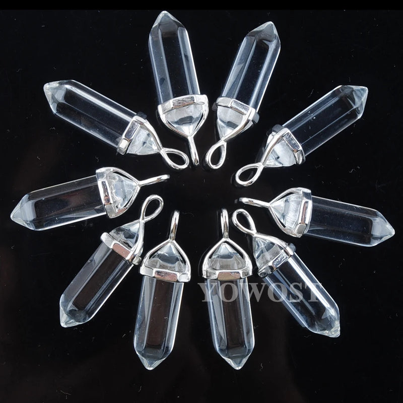 10Pcs Natural Stone Quartz Hexagonal Column Pendulum Pendants Jewelry
