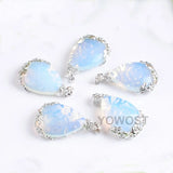 Natural Stone Teardrop Pendant with Metal Flower Inlay Opal Jewelry